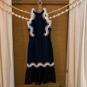 Chic Navy and White Midi Dress